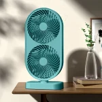 120° Adjustable High Speed Portable Double Head Desk Fan Rechargeable Fan Tilt 4 Speeds Cooling Fan