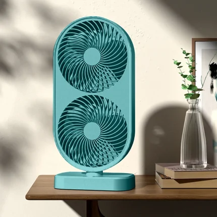 120° Adjustable High Speed Portable Double Head Desk Fan Rechargeable Fan Tilt 4 Speeds Cooling Fan