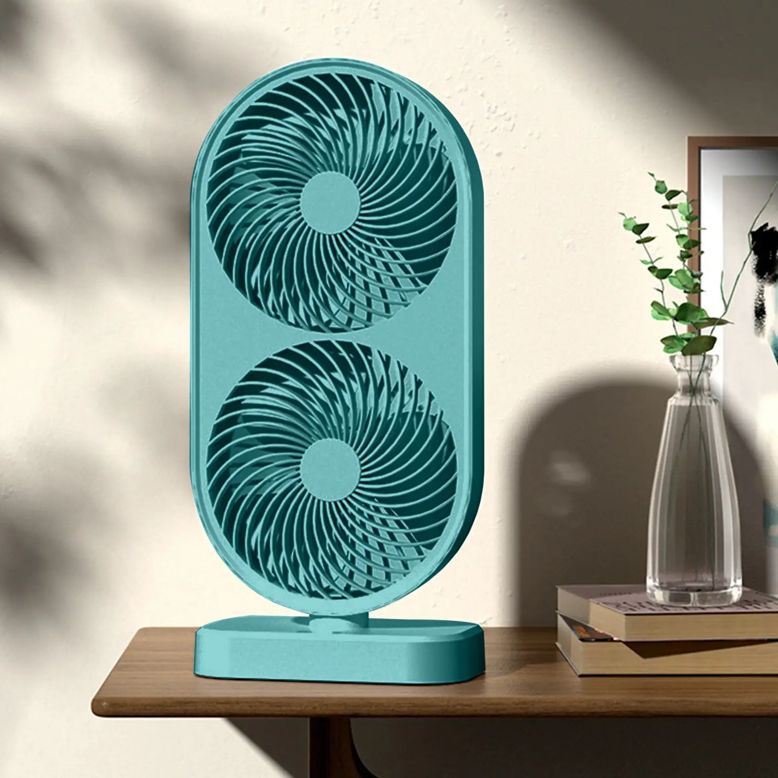 67ee6ce7b135a 120° Adjustable High Speed Portable Double Head Desk Fan Rechargeable Fan Tilt 4 Speeds Cooling Fan - Image 1