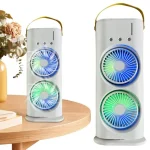 Double-Headed Air Cooler Mist Fan 3 Speeds Rechargeable Desk Air Cooler Night Light with Remote