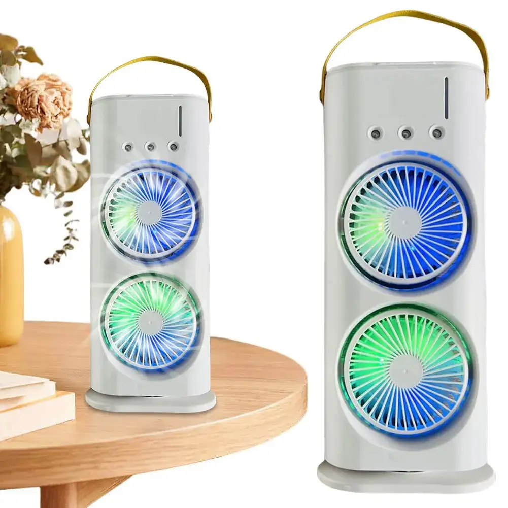 67f36a6b9b7ea Double-Headed Air Cooler Mist Fan 3 Speeds Rechargeable Desk Air Cooler Night Light with Remote - Image 1