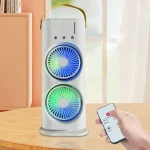 Double-Headed Air Cooler Mist Fan 3 Speeds Rechargeable Desk Air Cooler Night Light with Remote - Image 2