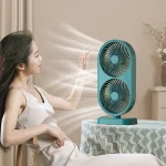 120° Adjustable High Speed Portable Double Head Desk Fan Rechargeable Fan Tilt 4 Speeds Cooling Fan - Image 4
